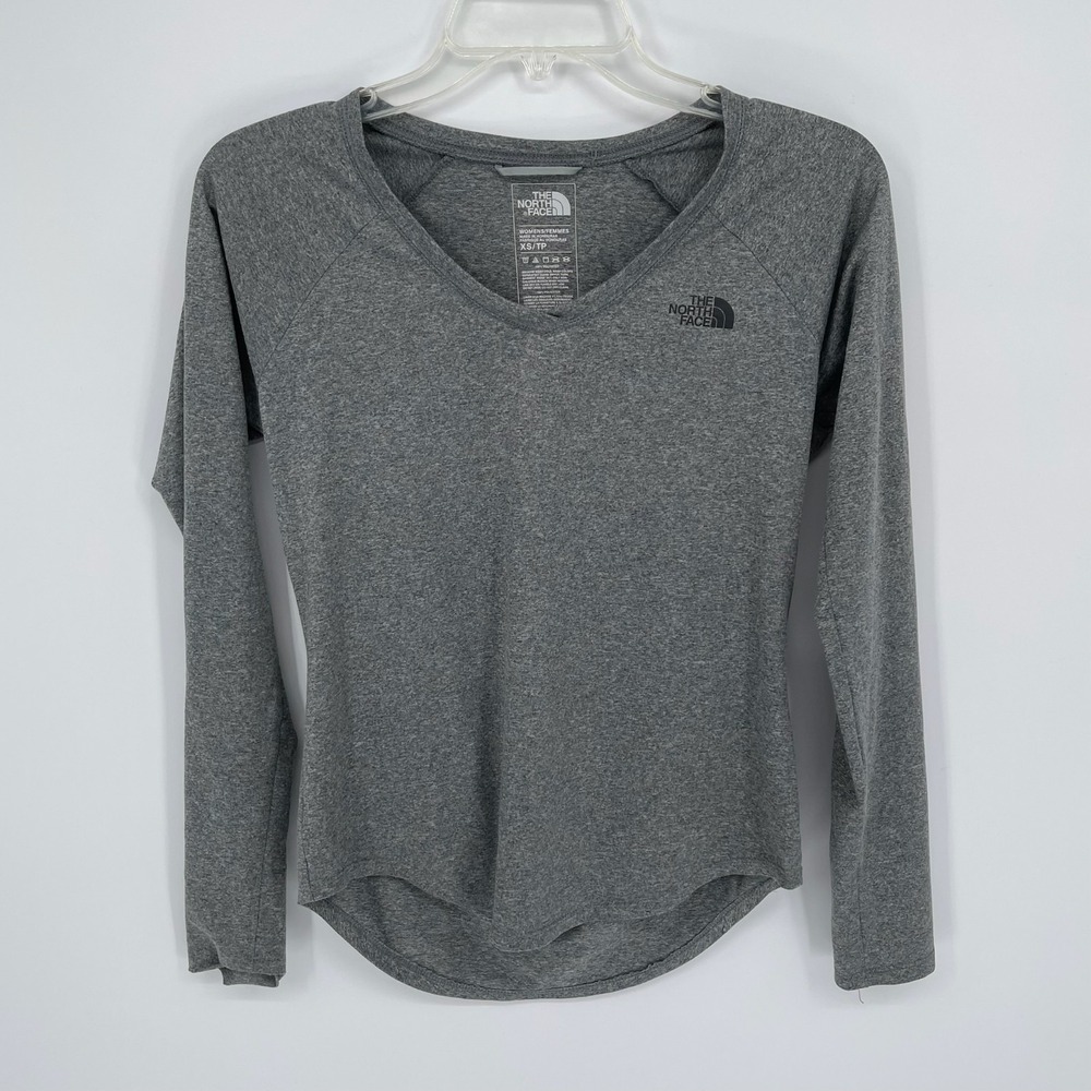 The North Face Women's Gray V-Neck Long Sleeve Hiking Running‎ T-Shirt Size XS